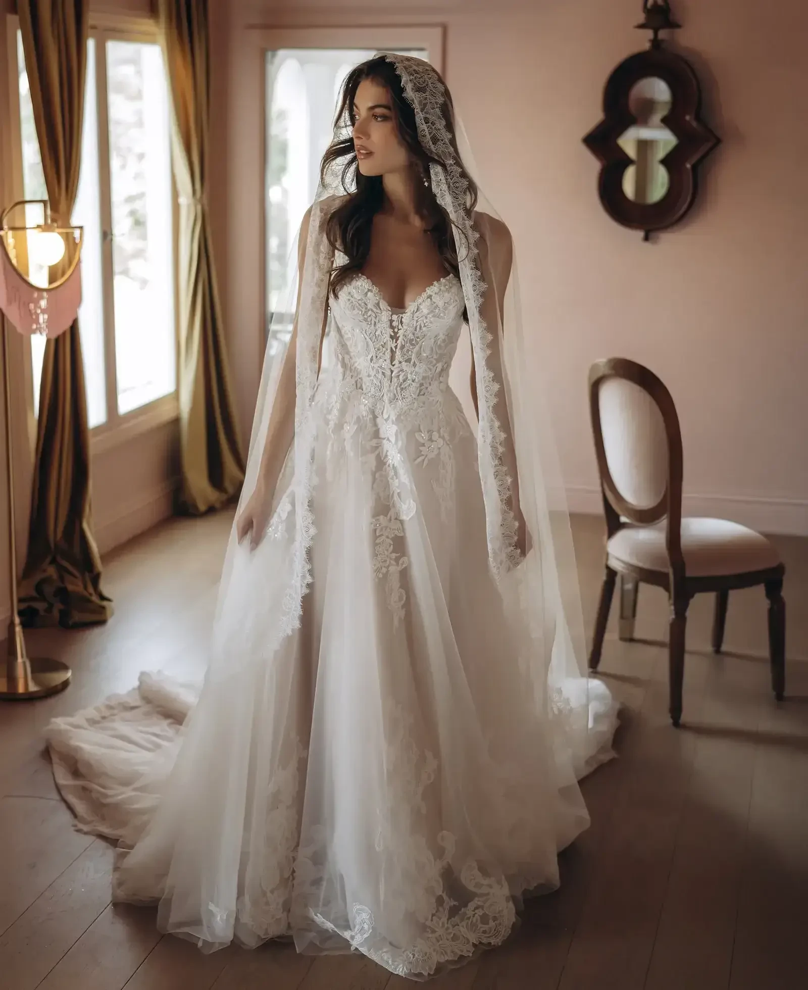 Model wearing a gown by Stella York